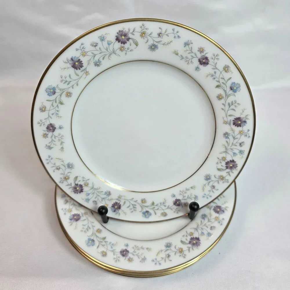 FOUR Noritake Longwood #2485 Bread Plates Purple, Blue & Yellow Flowers